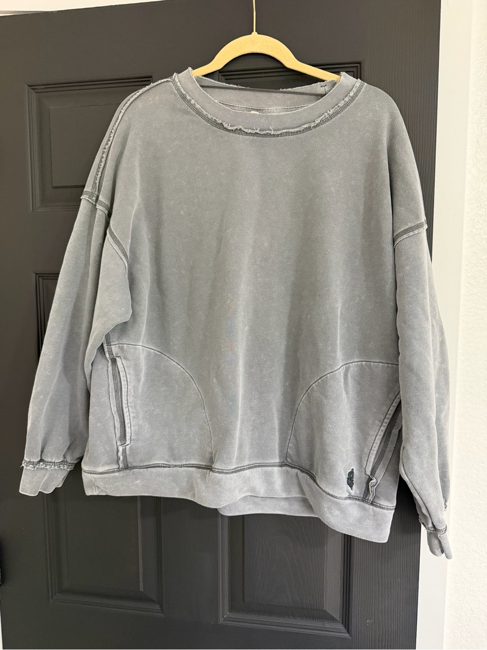 FP Movement by Free People Washed Charcoal Oversized Metti Distressed Crewneck - Picture 2 of 10
